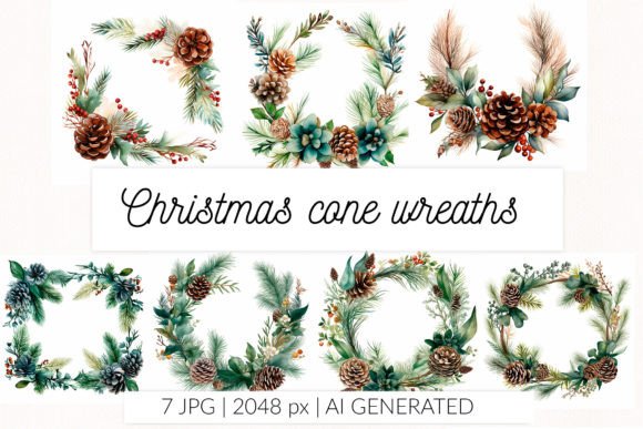 Download Christmas Botanical Cone Wreath Frame - Frame Collection
