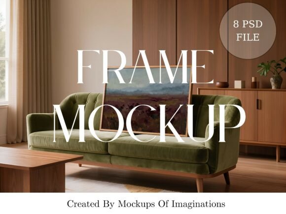 Download Green Sofa &amp; Wood Frame Mockup Bundle - Frame Collection