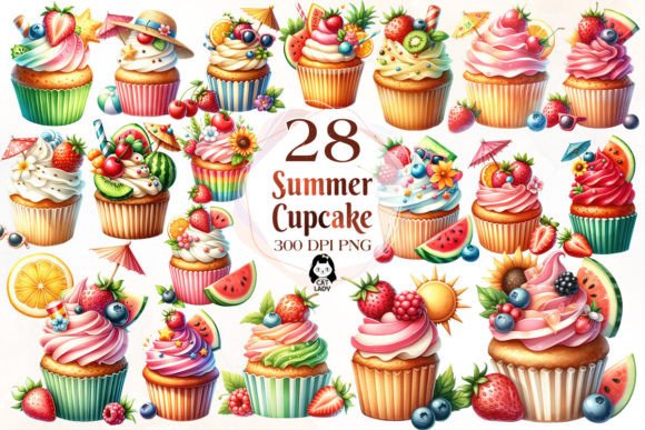 Download Watercolor Summer Cupcake Clipart Bundle - Cupcake clipart Collection