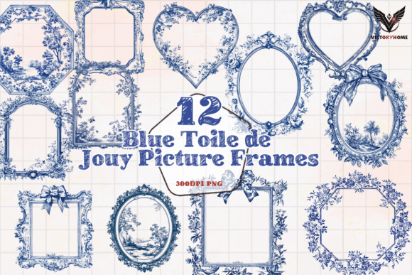 Download Blue Toile De Jouy Picture Frames PNG - Frame Collection