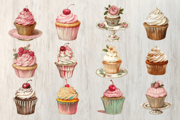Download Vintage Cupcake Clipart Bundle - Cupcake clipart Collection