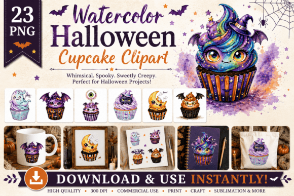 Download Watercolor Halloween Cupcake Clipart - Cupcake clipart Collection