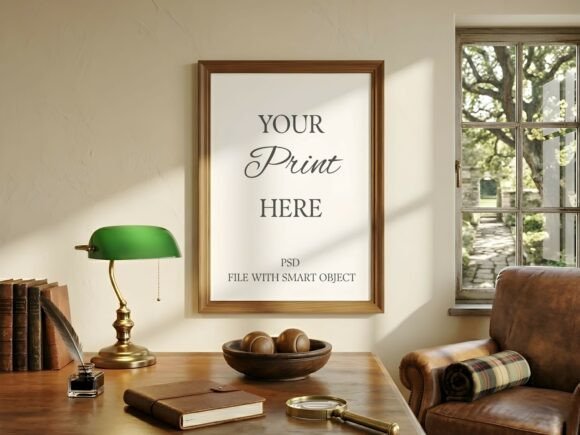 Download Classic Study Desk Wood Frame Mockup - Frame Collection