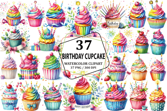 Download Watercolor Birthday Cupcake Clipart PNG - Cupcake clipart Collection
