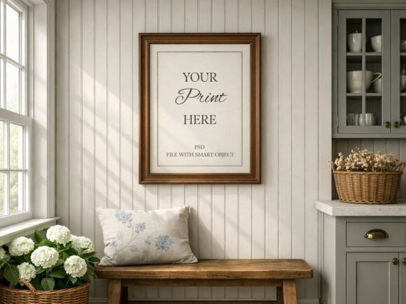 Download Farmhouse Kitchen Wood Frame Mockup - Frame Collection