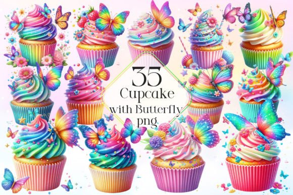 Download Watercolor Butterfly Cupcake Clipart - Cupcake clipart Collection