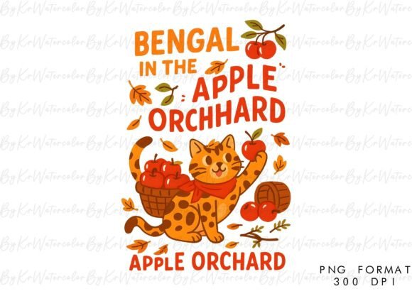 Download Bengal Cat Apple Fall Hand Drawn PNG - Premium Bundle