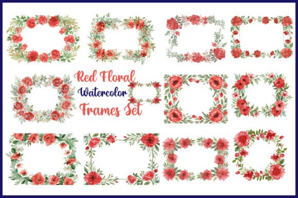 Download Red Floral Watercolor Frames Set - Frame Collection