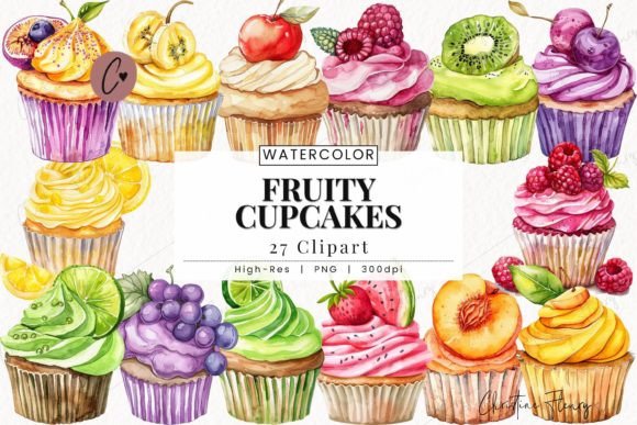 Download Watercolor Fruity Cupcake Clipart - Cupcake clipart Collection