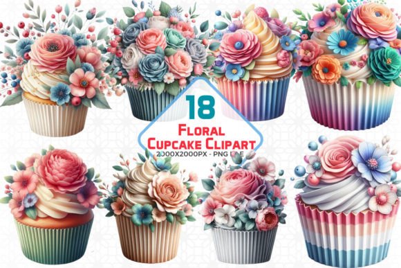 Download Watercolor Floral Cupcake Clipart - Cupcake clipart Collection