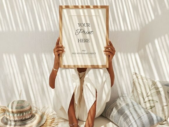 Download Wood Frame Mockup Woman Holding Boho - Frame Collection